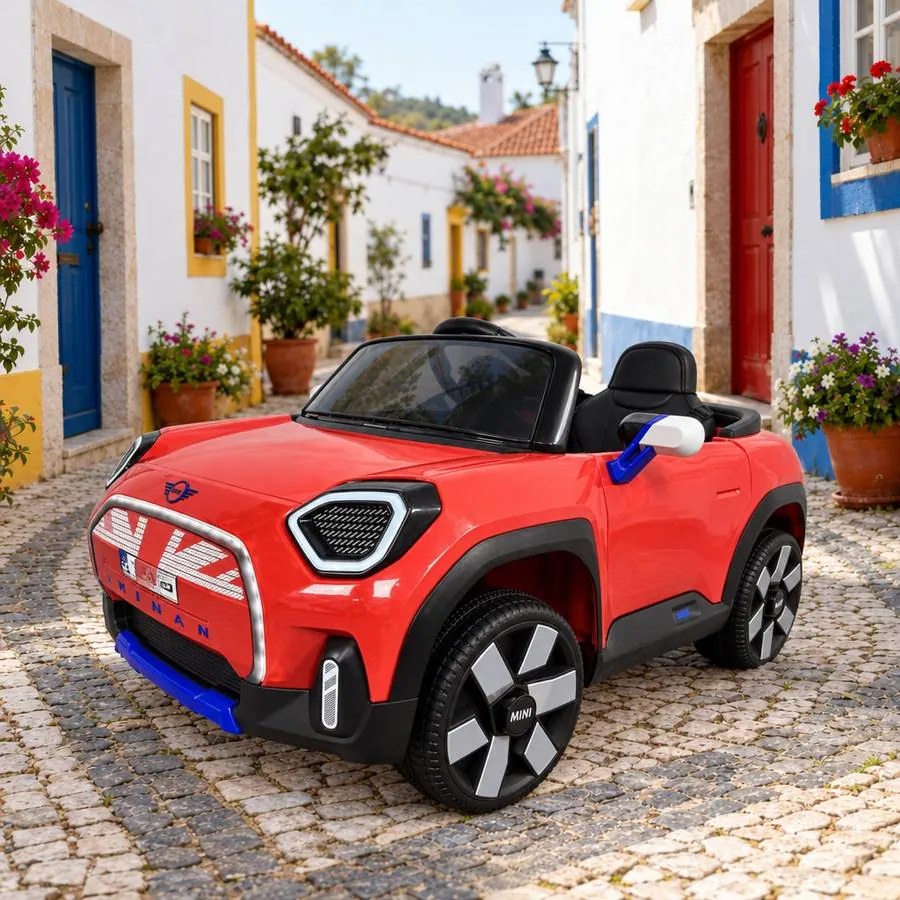 Carro elétrico para crianças MINI ACEMAN 12V 2.4G, Rodas de borracha, assento em pele sintética Vermelho