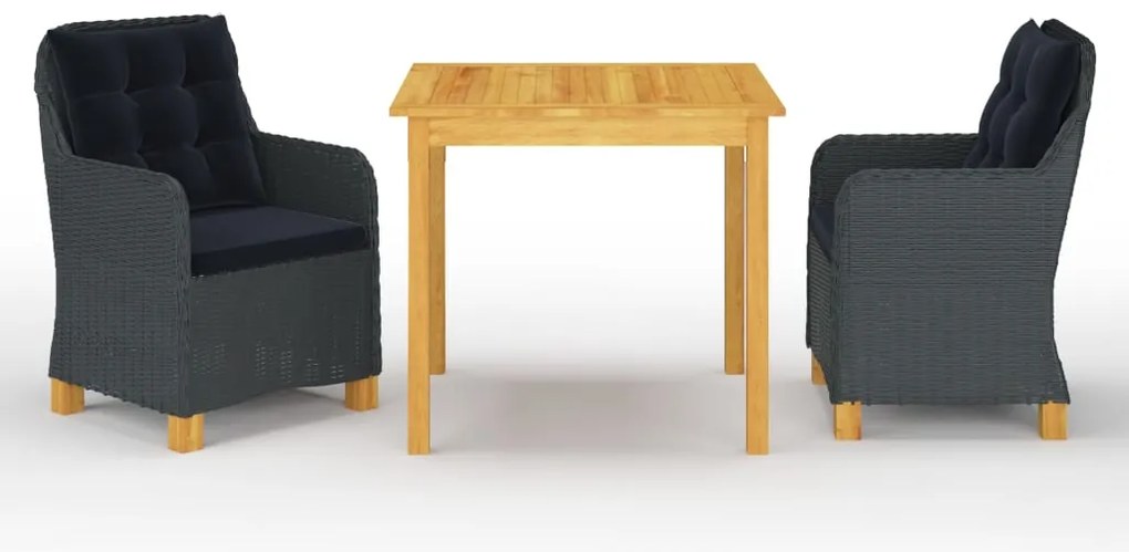 3 pcs conjunto de jantar para jardim cinzento-escuro