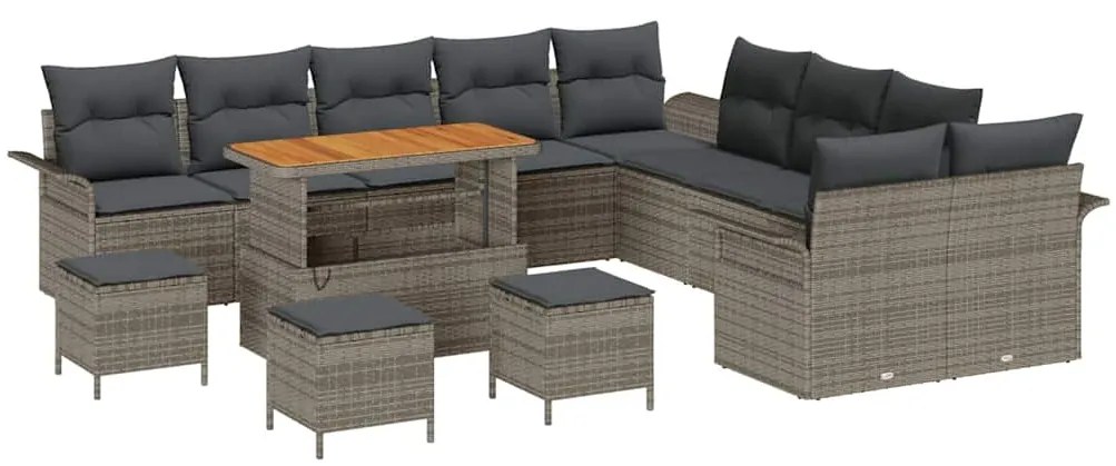 Conjunto de Sofá de Jardim de 14 Peças com Almofadas Cinzas em Rattan
