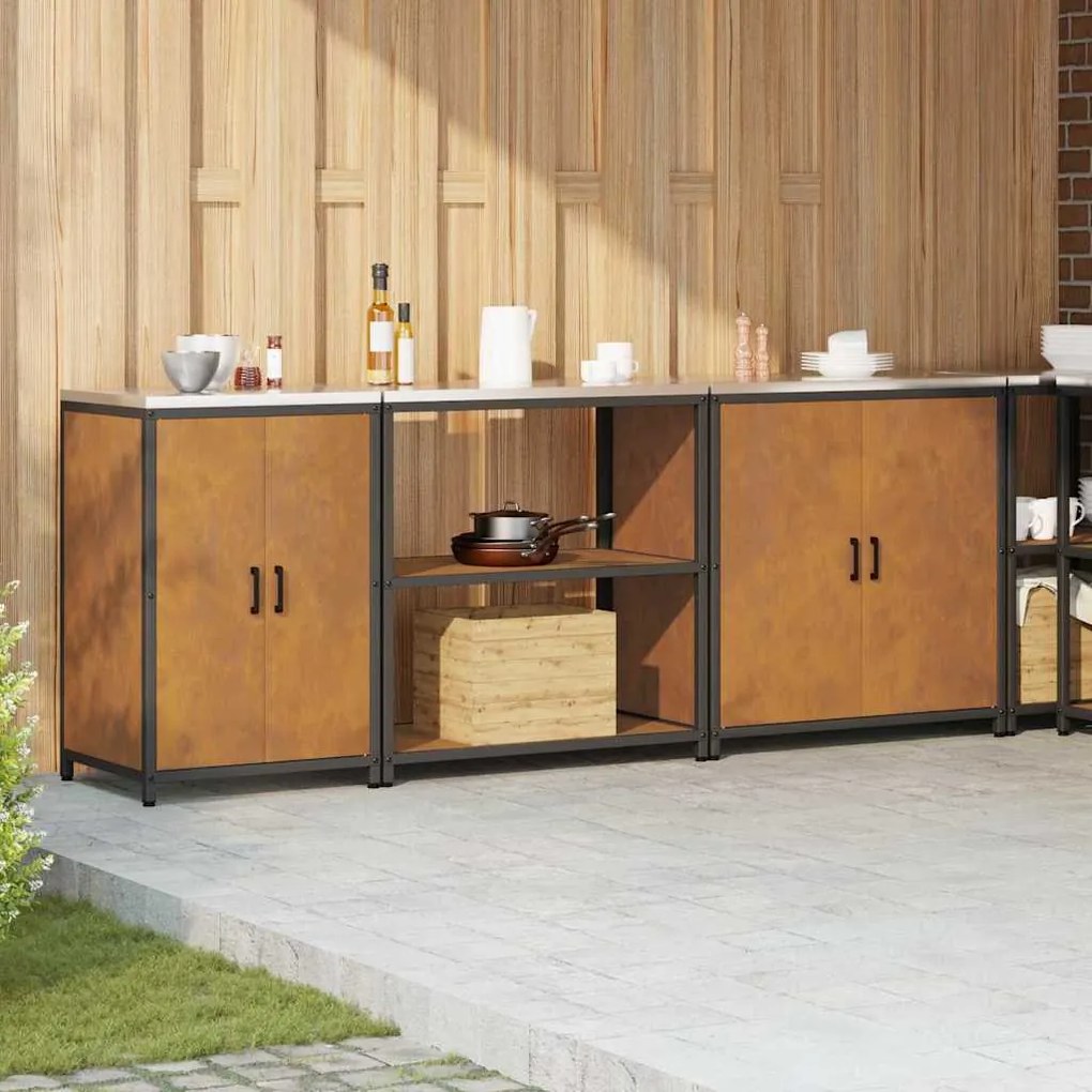 Conjunto de Armazenamento de Cozinha 3 pcs Ferro Enferrujado