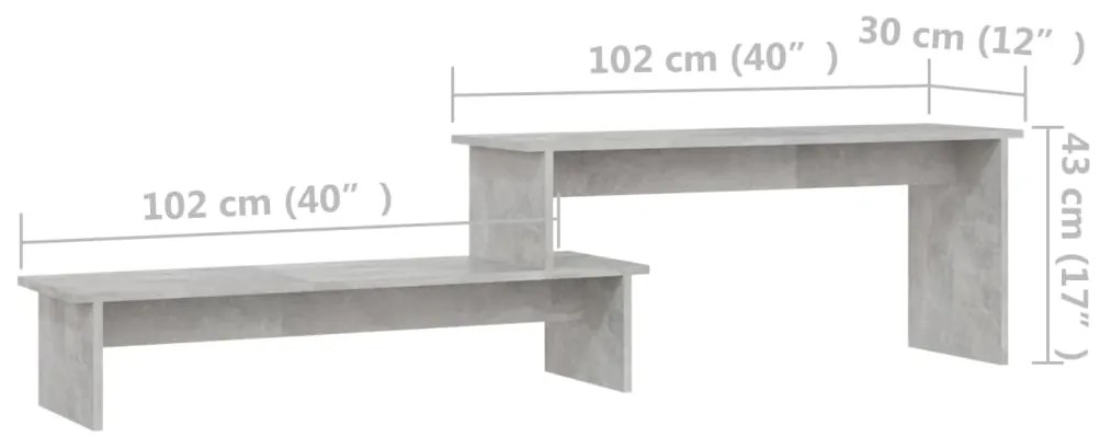 Móvel de TV 180x30x43 cm contraplacado cinzento cimento