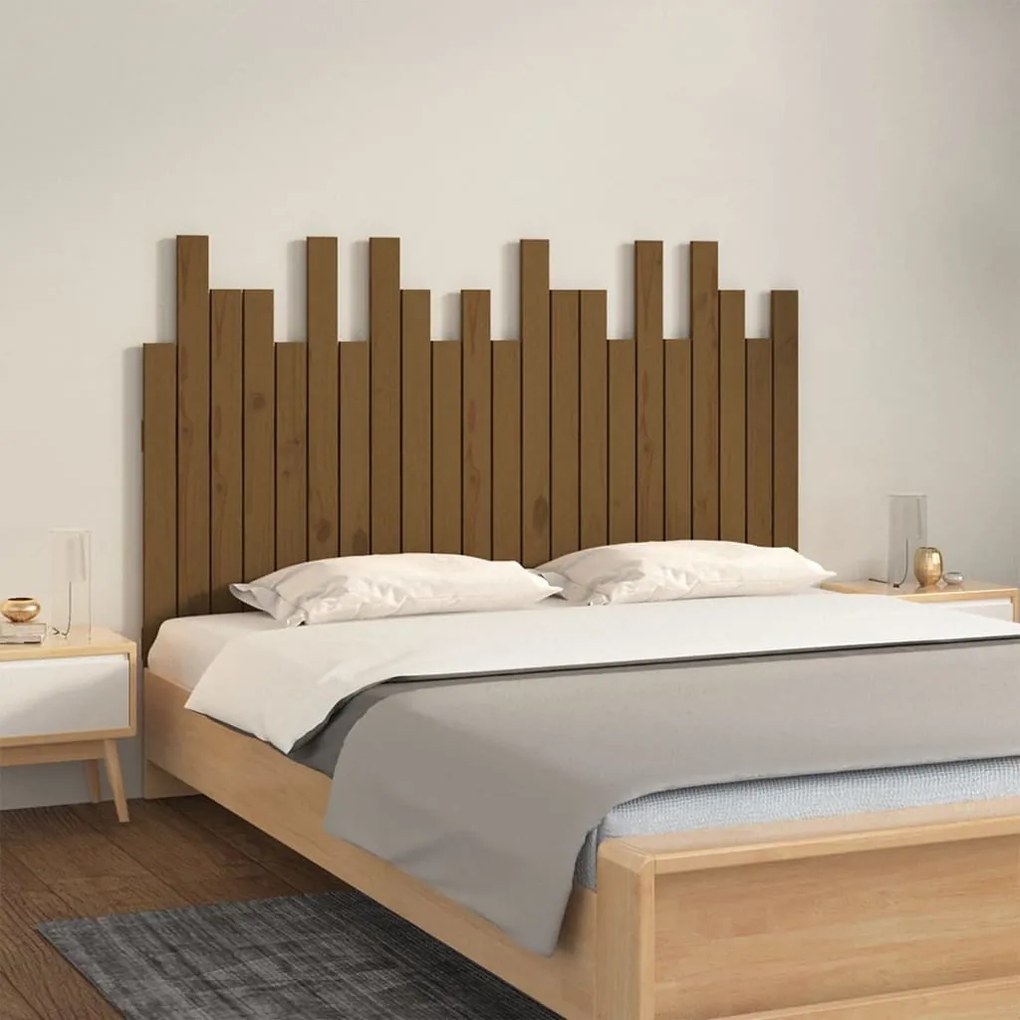 vidaXL Cabeceira de parede 140x3x80 cm pinho maciço castanho-mel