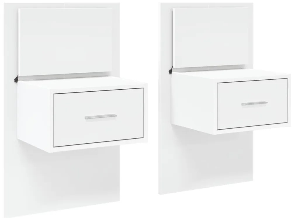 Mesas de cabeceira de parede com luzes LED 2 pcs branco