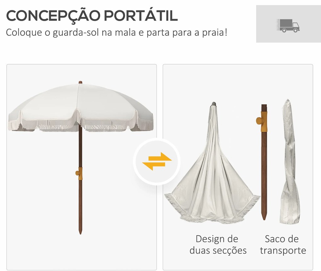 Chapéu de Sol de Praia Ø190x210 cm Chapéu de Sol para Terraço com 8 Va