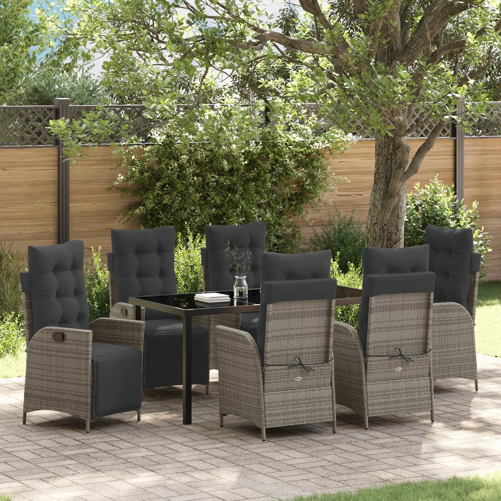 vidaXL Conjunto de Jantar de Jardim 7 Peças - Cinza - Rattan Poliéster