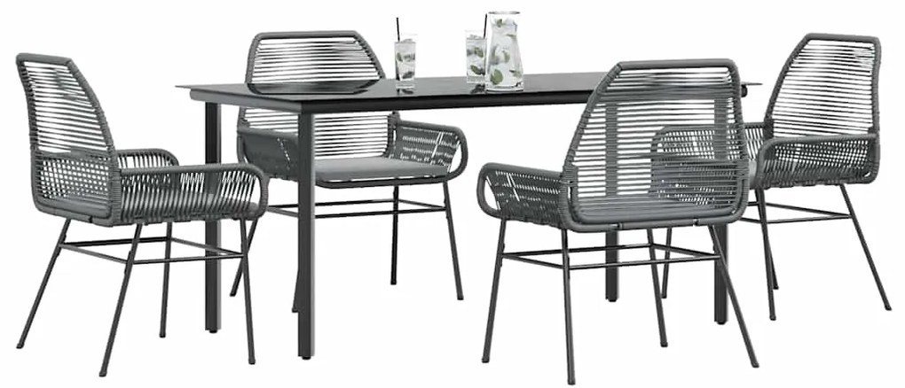 vidaXL Conjunto jantar jardim 5 peças almofadas vidro vime cinzento PE