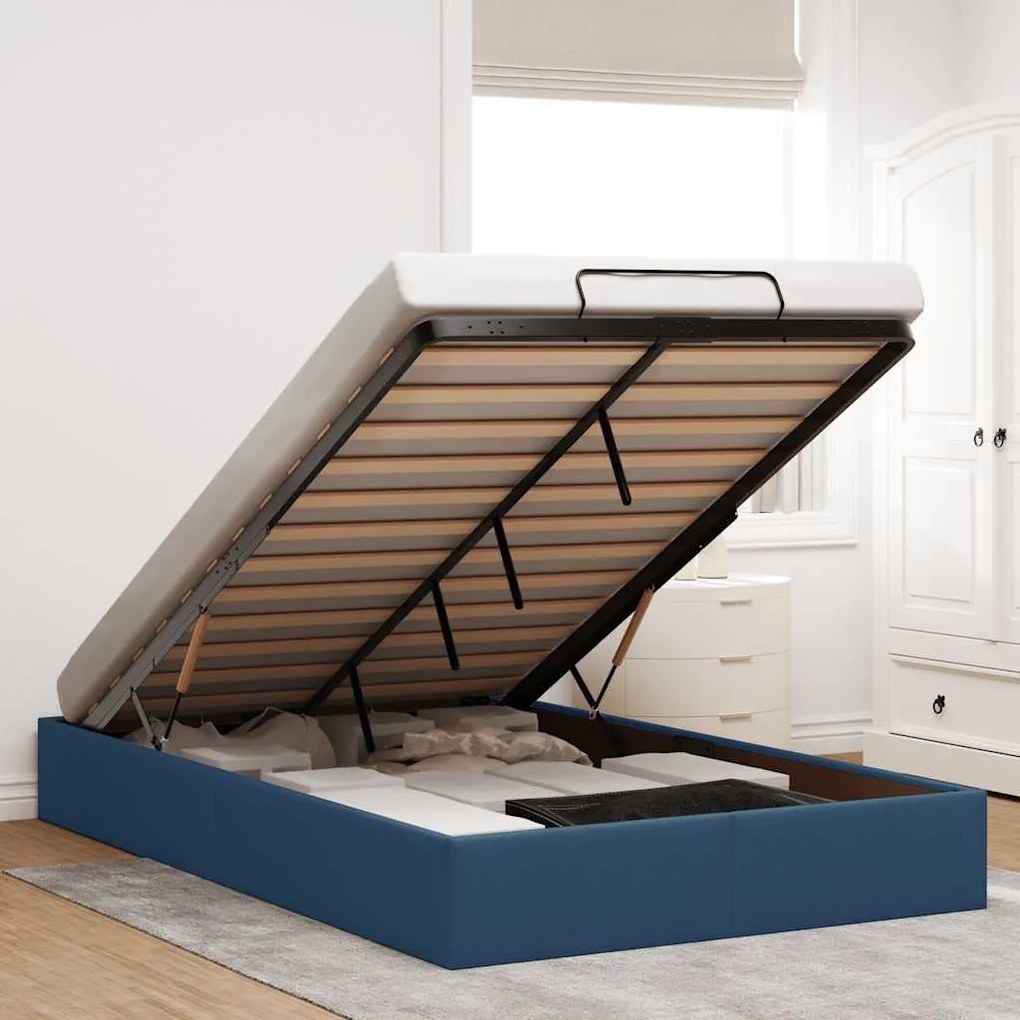 vidaXL Estrutura de cama otomana sem colchão 120x190 cm tecido azul