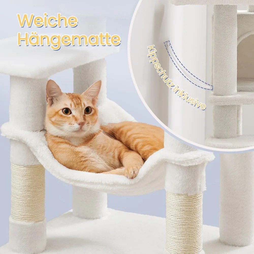 Arranhador para gatos com vários andares 45 x 35 x 112 cm branco