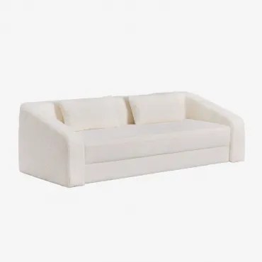 Sofá-cama De 3 Lugares Em Tecido Bouclé Dalila Bouclé Branco Pérola - Sklum