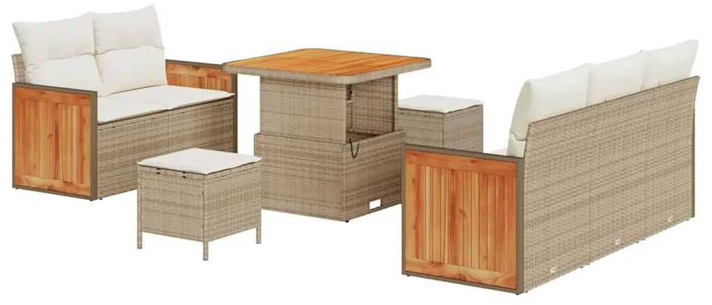 Conjunto de Sofá de Jardim vidaXL de 8 Peças com Almofadas Bege Rattan