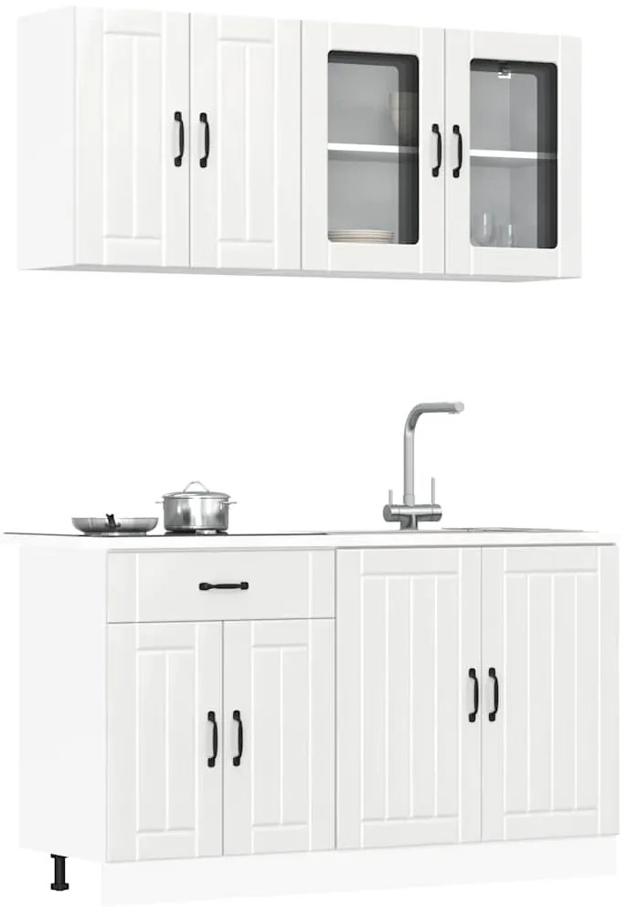 4 peças armário de cozinha conjunto Kalmar branco brilhante