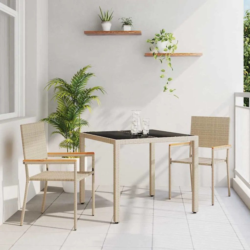 Conjunto de Jantar de Jardim vidaXL 3 Peças Bege Rattan Poli