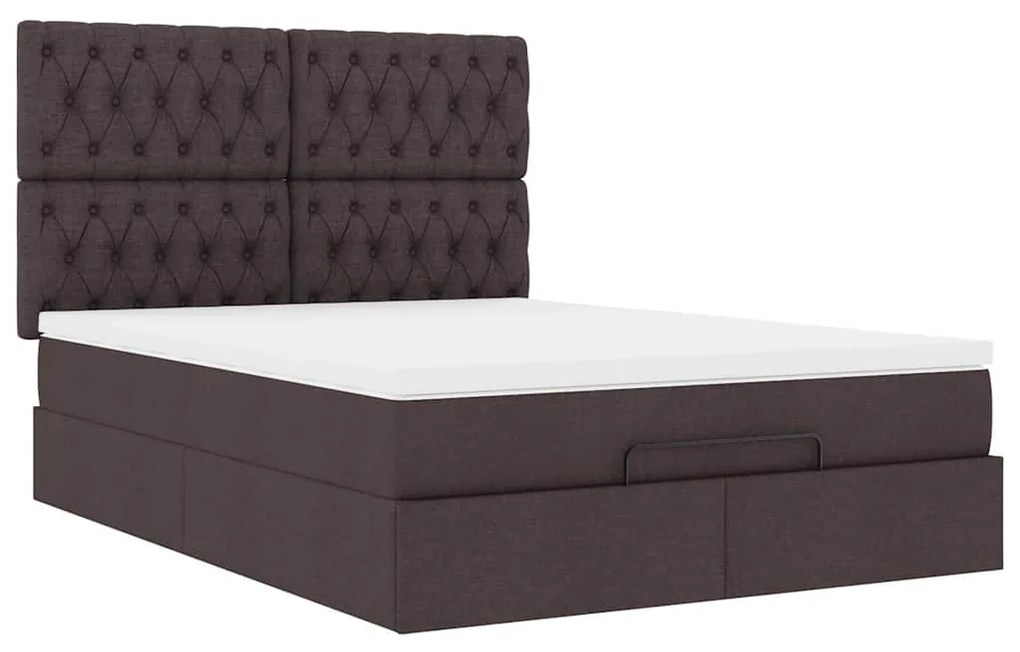 Estrutura cama otomana colchão 140x200cm tecido castanho escuro