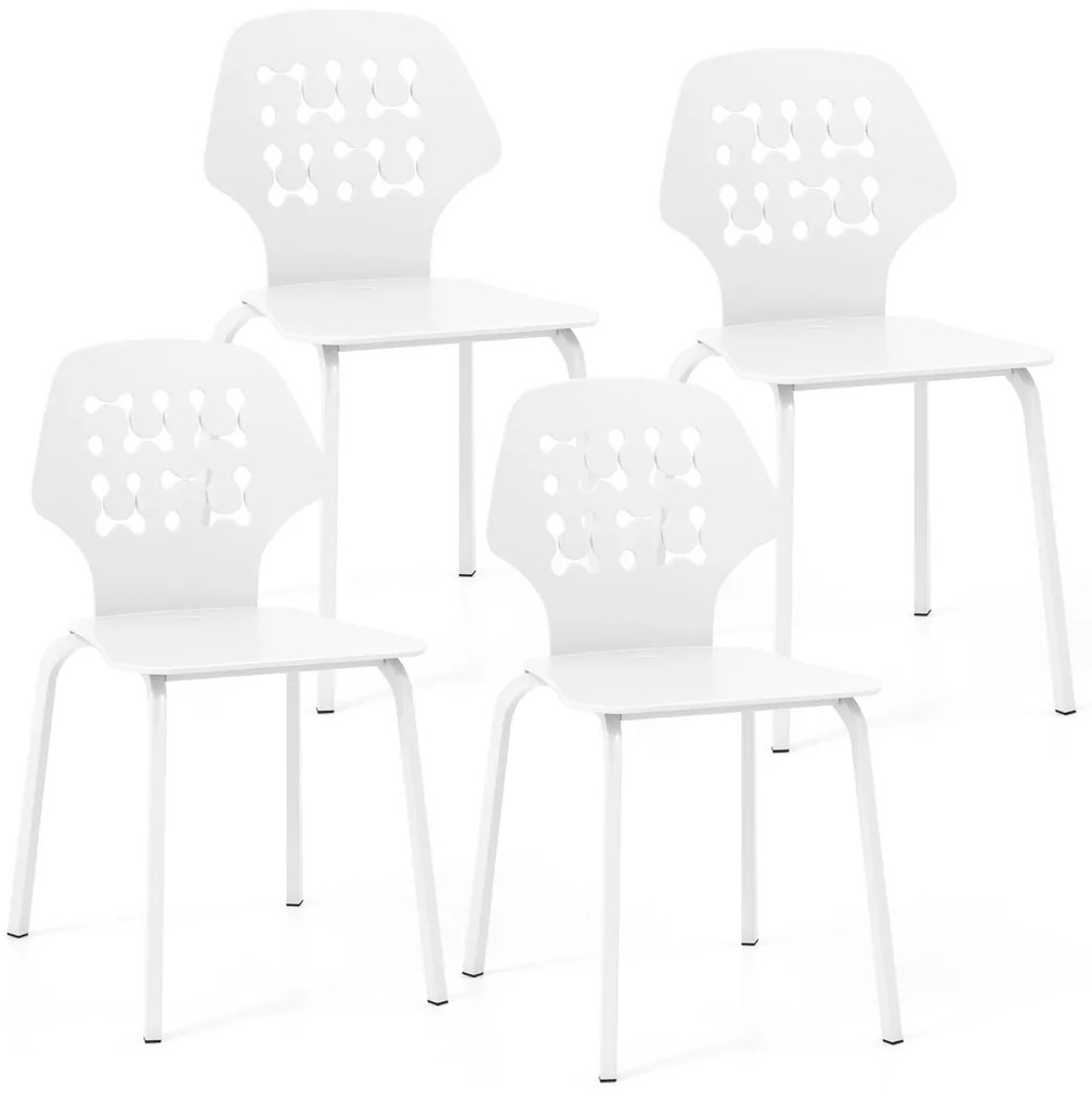 Conjunto de 4 cadeiras de jantar modernas em meta com costas ocas e pernas em metal Cadeira de hóspedes sem braços Branco