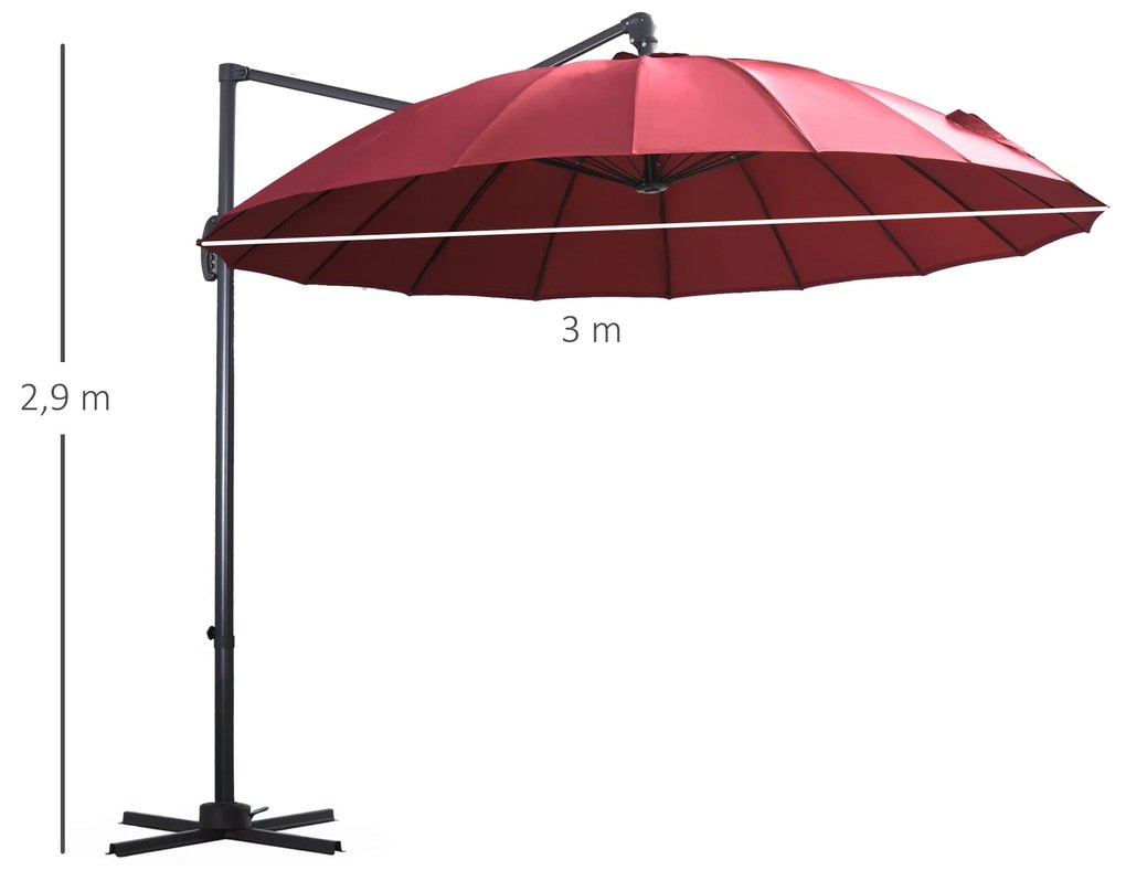 Outsunny Chapéu de Sol Excêntrico Ø300 cm com Manivela Mastro Giratóri