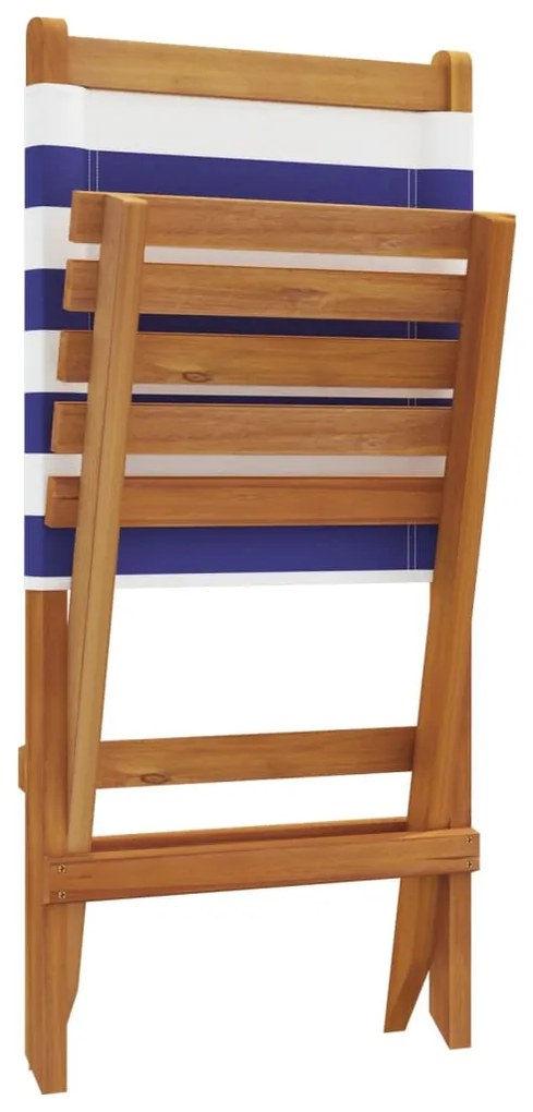 Cadeiras de jardim dobráveis 8 pcs tecido/madeira azul e branco