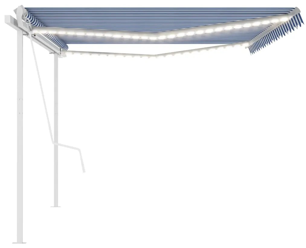Toldo automático c/ LED e sensor de vento 5x3,5 m azul e branco