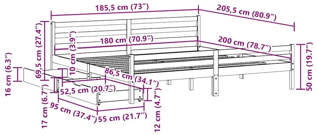 Cama sem colchão 180x200 cm madeira de pinho maciça branco