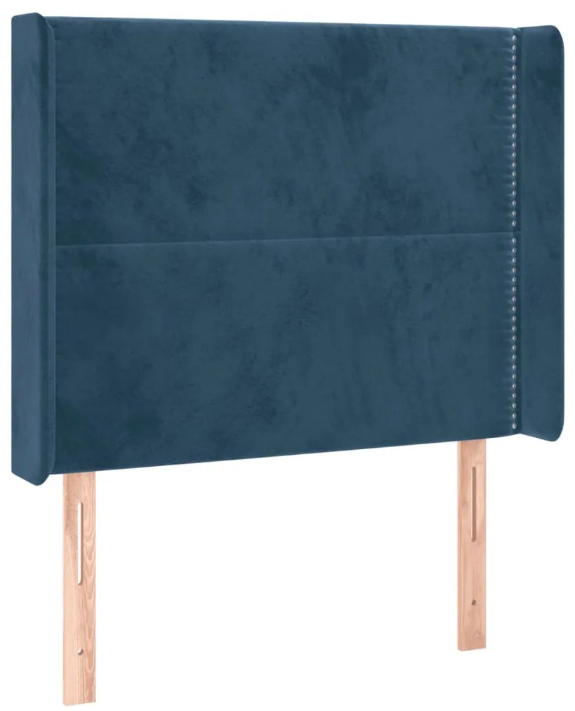 Cabeceira cama c/ luzes LED veludo 93x16x118/128 cm azul-escuro