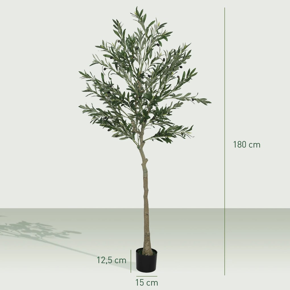 Oliveira Artificial Planta Artificial Decorativa de Interior com 40 Azeitonas Decoração  Ø15x180 cm Verde