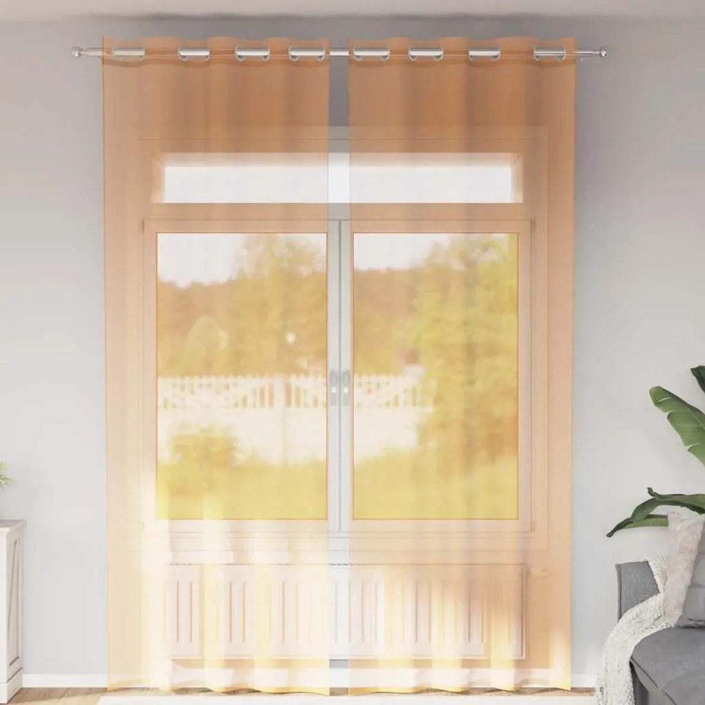 vidaXL Cortinas de voile com ilhós 2 pcs laranja 140x300 cm