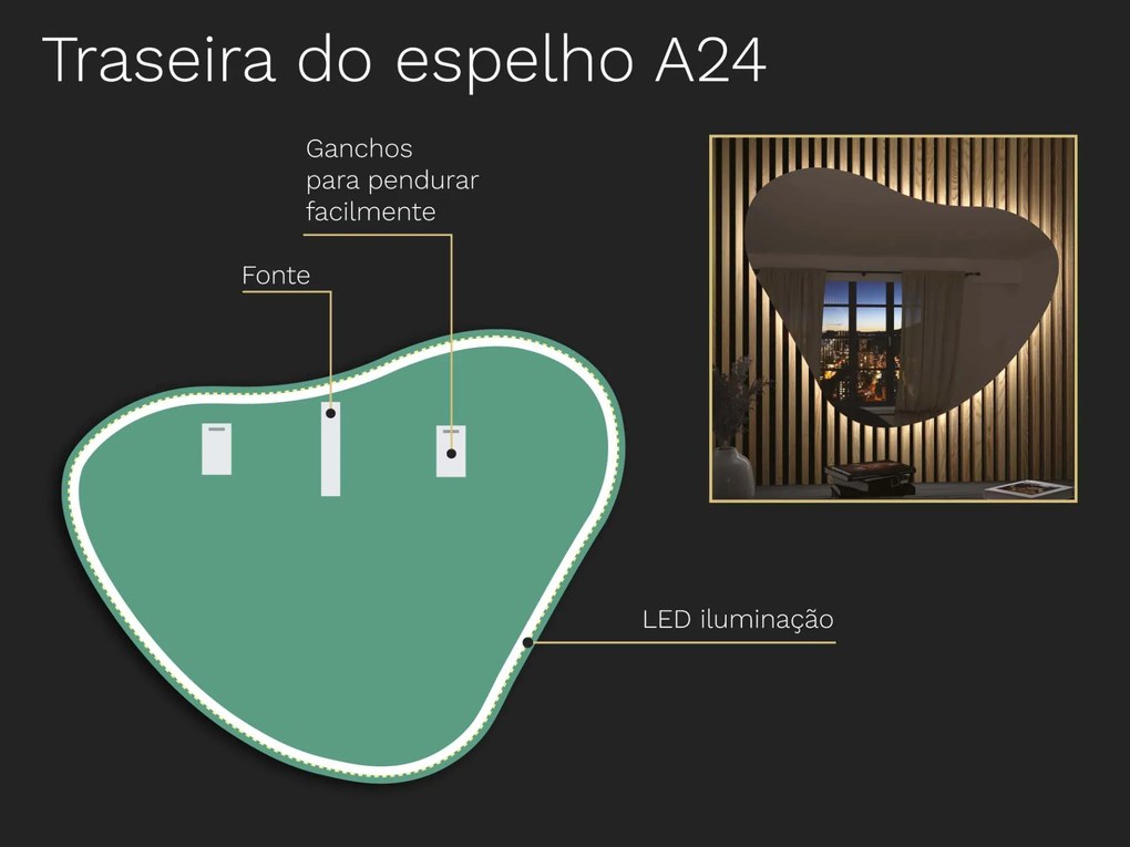 Espelho LED orgânico com iluminação A24 62x50