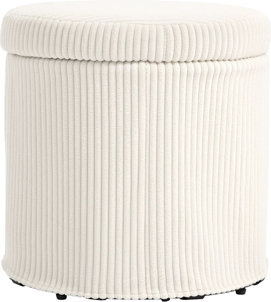 Puff de Arrumação Baú de Arrumação Redondo Estofado em Veludo Cotelê Tampa Removível Ø40x41 cm Creme