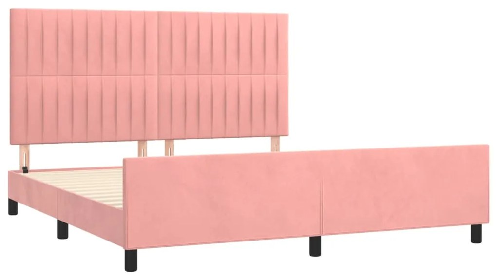 Estrutura de cama c/ cabeceira 160x200 cm veludo rosa