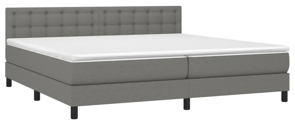 Cama box spring c/ colchão e LED 200x200 cm tecido cinza-escuro