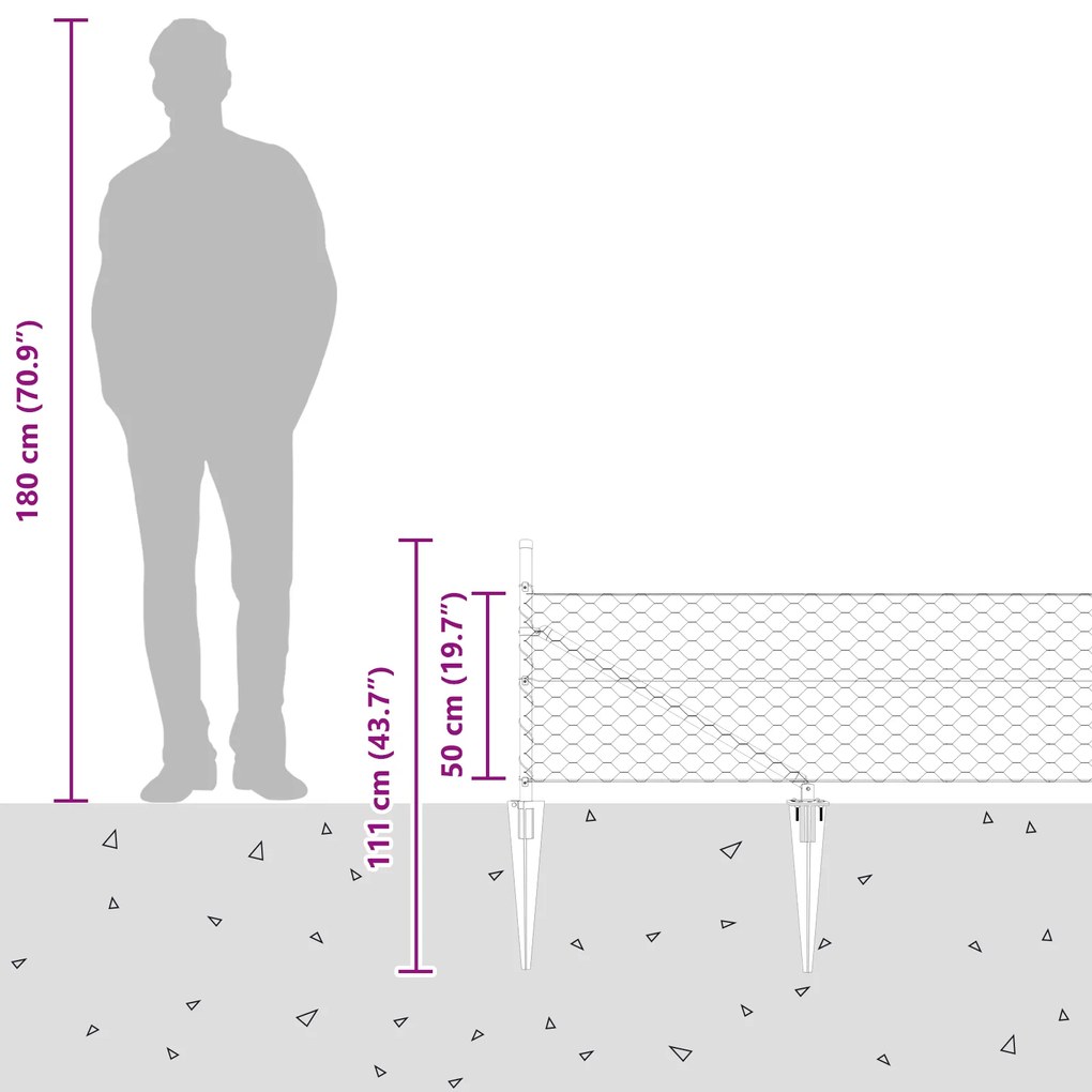 Cerca Hexagonal vidaXL Cinza 0.5x100 m Aço