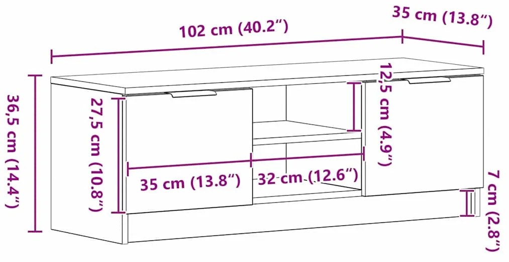 Estante para TV vidaXL Preto Carvalho 102x35x36,5 cm Madeira de engenh