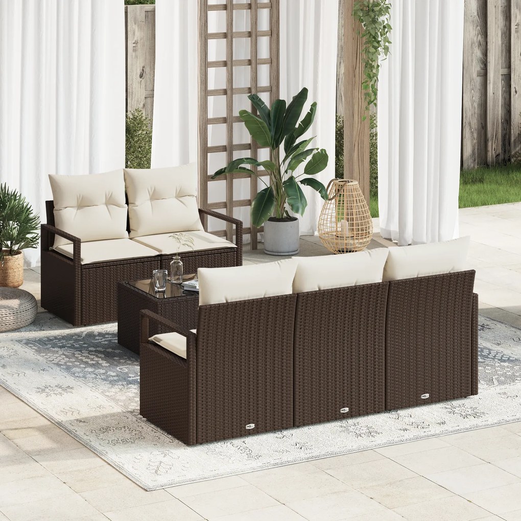 Conjunto de Sofá Jardim vidaXL 6 Peças com Almofadas Castanho Rattan P