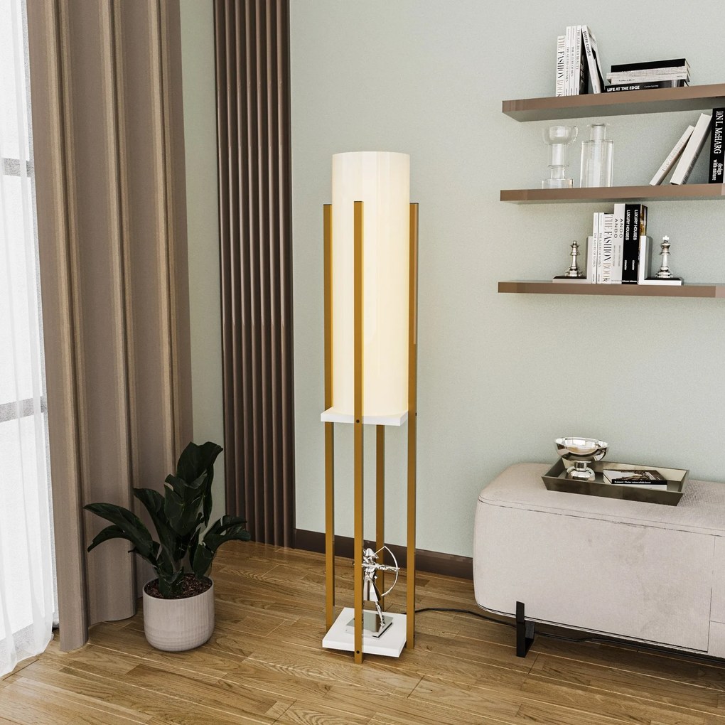 Candeeiro de Chão Shelf Lamp – Dourado e Branco – 25x25x130 cm