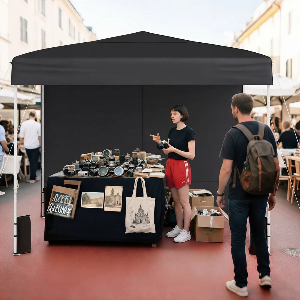 Tenda jardim, feiras, eventos Pop-up Dobrável 290 x 290 cm com 4 paredes laterais removíveis e altura ajustável Preta