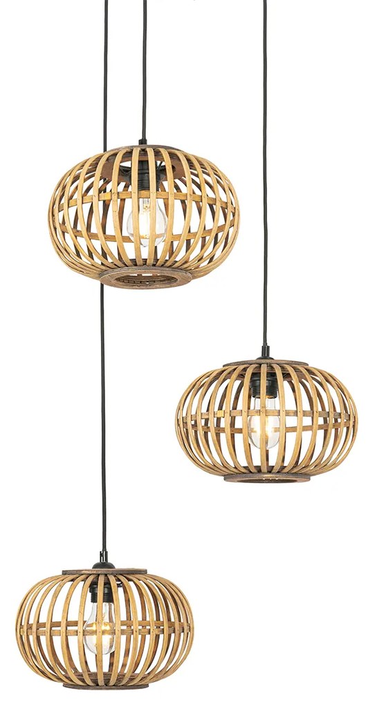 Candeeiro suspenso oriental bambu 3 luzes redondo - Amira Oriental