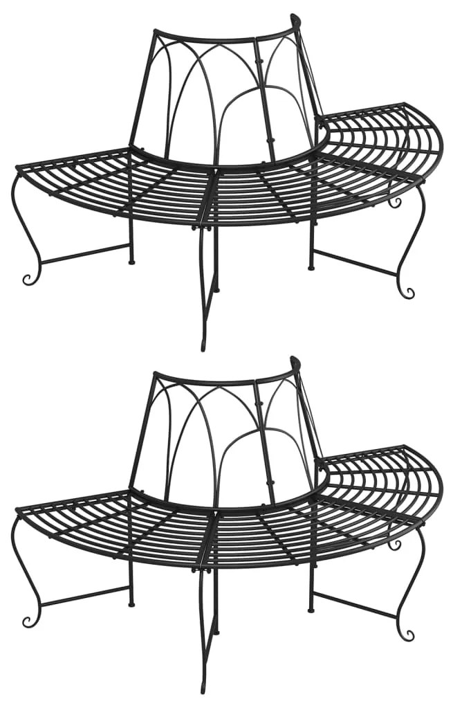 vidaXL Banco de árvore semicircular 2 pcs Ø159 cm aço preto