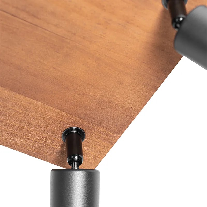 Projetores industriais pretos com madeira 4 luzes - Kristina