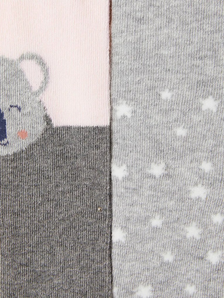 Lote de 2 pares de collants em malha às bolas/coala, para bebé cinzento claro bicolor/multico
