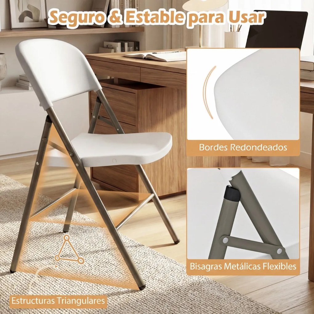 Conjunto 6 Cadeiras dobráveis de plástico para uso comercial (MESA NÃO INCLUIDA), com encosto e Estrutura metálica, para interior e exterior, escritór
