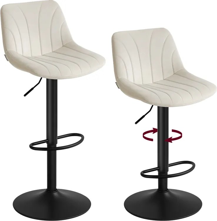 Conjunto 2 bancos bar com encosto e assento giratório 46,5 x 43 x (88-108) cm em veludo branco creme