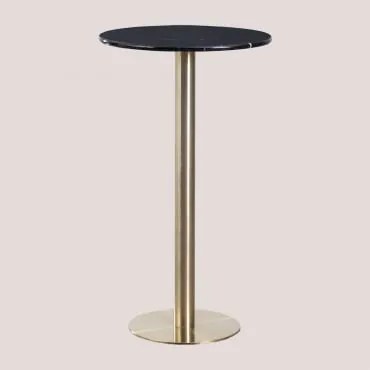 Mesa Alta De Bar Redonda Ø60 Cm Em Pedra Natural Xiren Mármore Nero Marquina - Dourado Escovado - Sklum