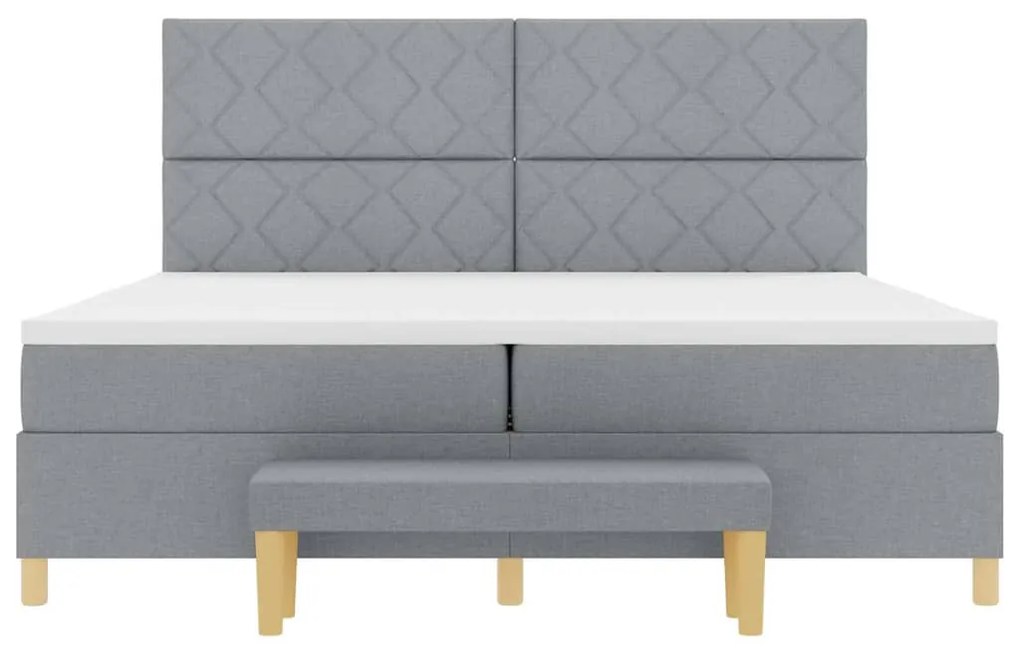 Cama Box Spring com Colchão e Banco Cinza Claro 200x200 cm Tecido