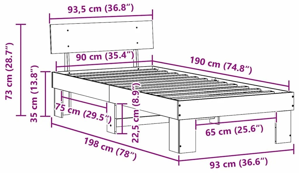 Estrutura da Cama Branco 90 x 190 cm Madeira de Pinheiro Sólido