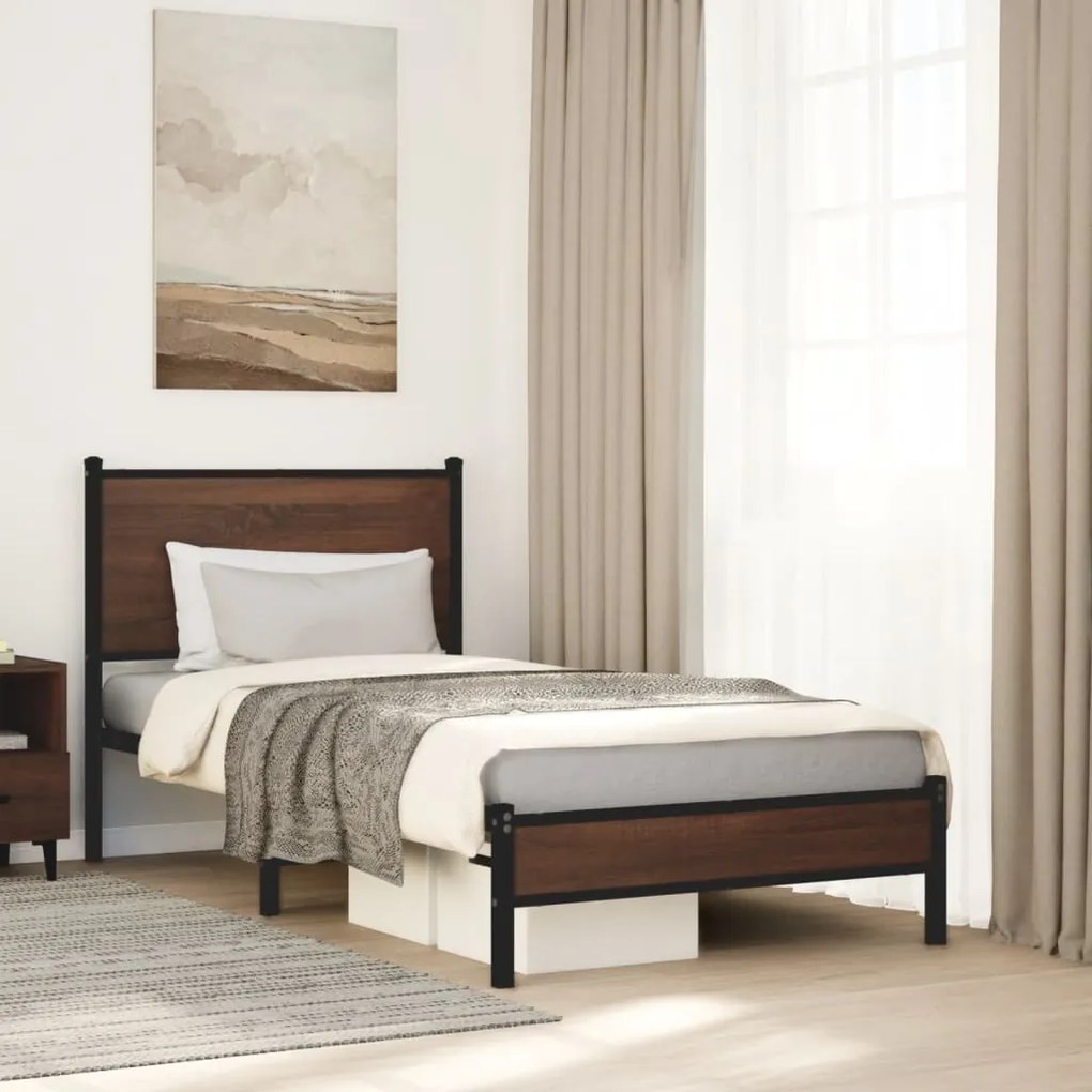 vidaXL Estrutura de cama sem colchão 80x200 cm metal carvalho castanho