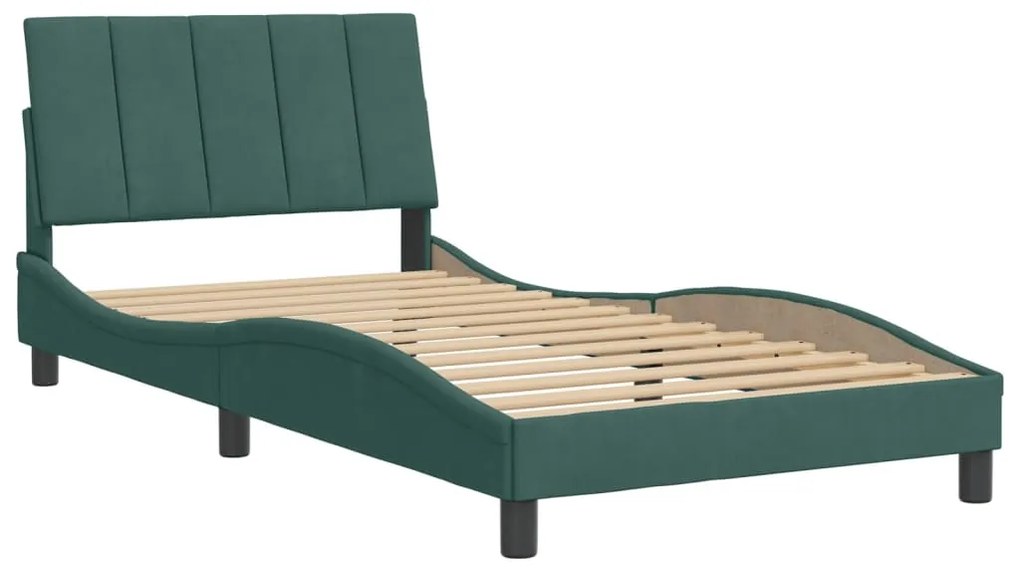 Estrutura de cama sem colchão 100x200 cm veludo verde-escuro