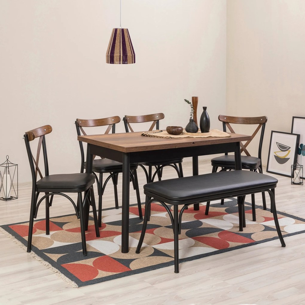 Conjunto de Mesa de Jantar Extensível Oliver – Preto – Mesa: 120x77x75