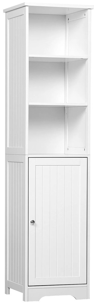 kleankin Armário de banheiro branco 5 níveis Prateleiras Coluna do banheiro com 3 prateleiras 1 porta de MDF  e resistente à água | Aosom Portugal