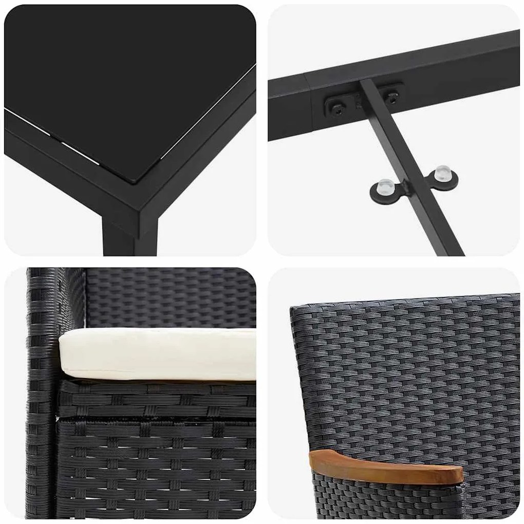 Conjunto de Jantar de Jardim com 5 Peças em Rattan Preto