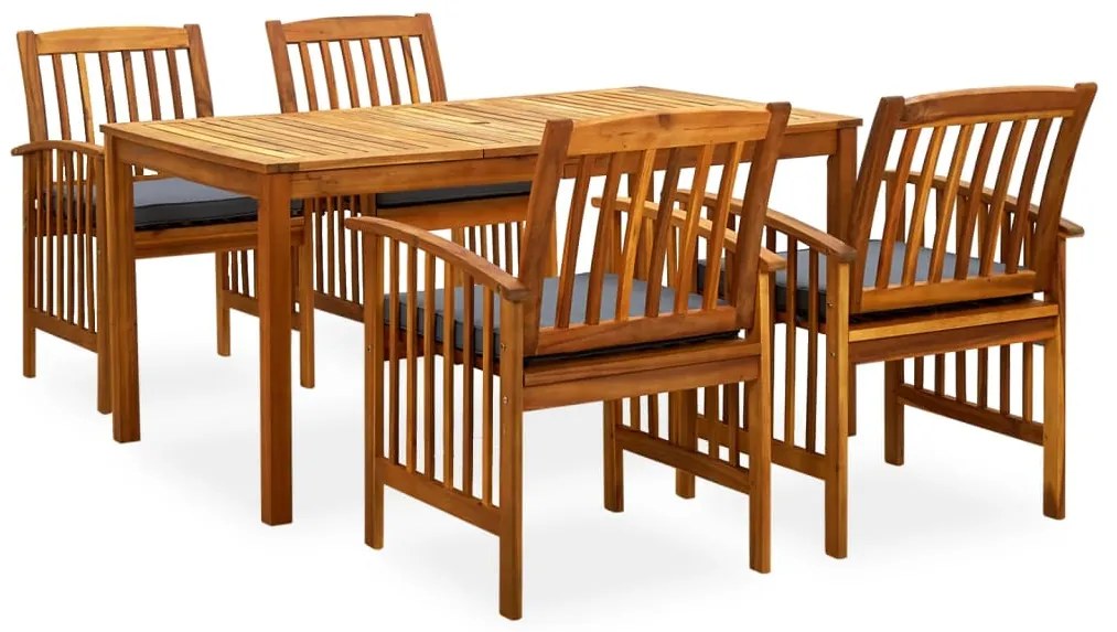 vidaXL 5 pcs conjunto de jantar p/ jardim c/ almofadões acácia maciça