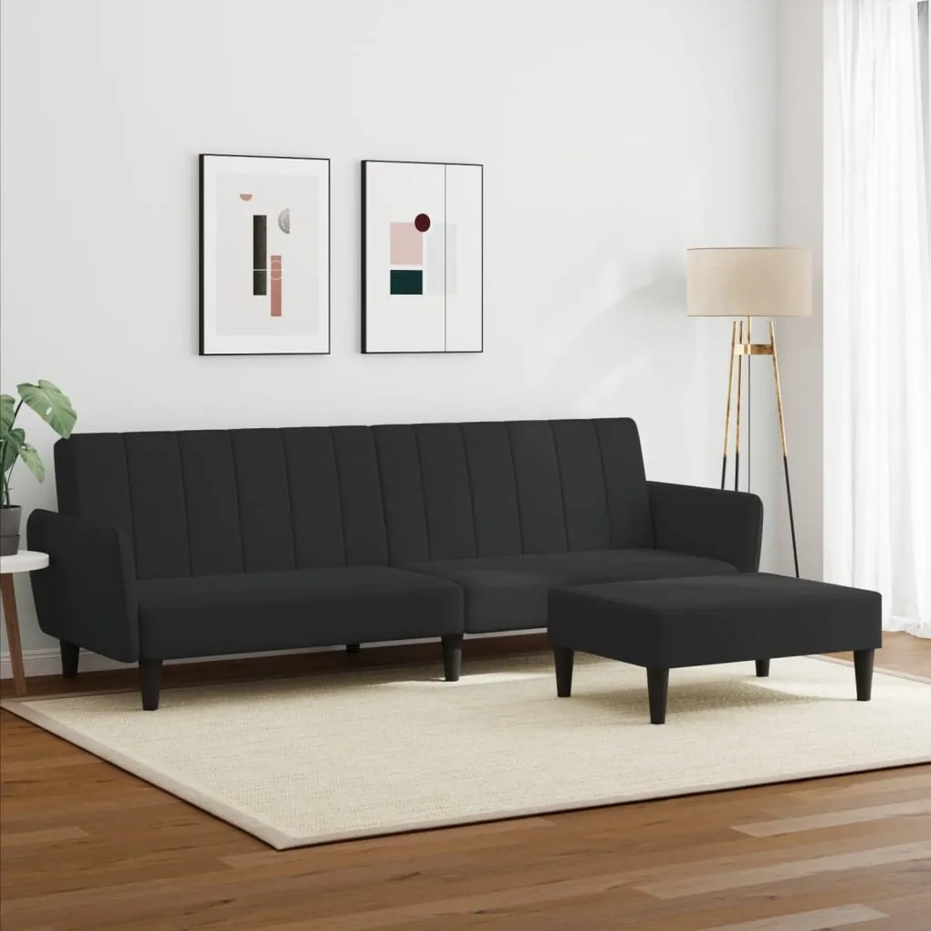 Sofá-cama 2 lugares c/ apoio de pés veludo preto